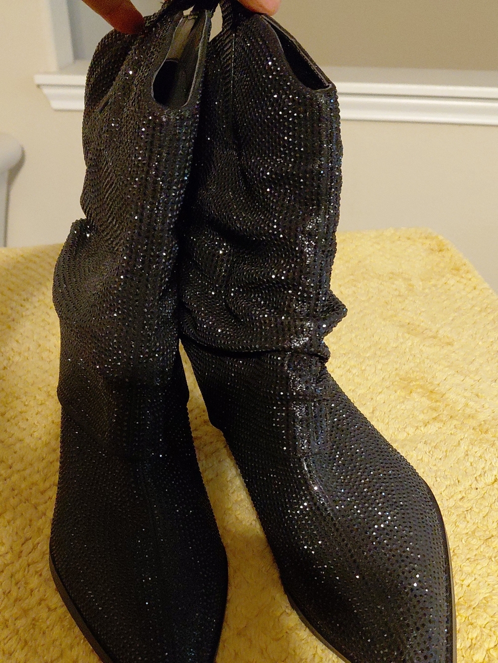 Black Sparkle Slouch Boots - Women's Evening Boots